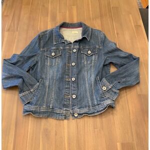 Merona Women Classic Blue Denim Jean Jacket Size Large Trucker Style